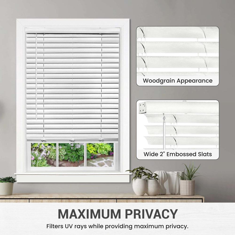 PowerSellerUSA Cordless Window Blinds, 2" Slats Vinyl Mini Blind, Premium Embossed Woodgrain, Anti-UV Window Treatment