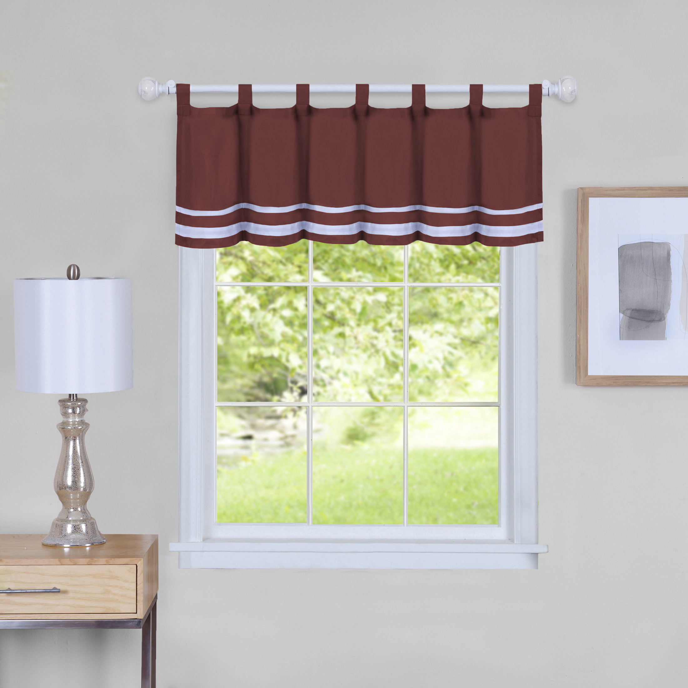 Achim 3-Piece Window Kitchen Curtain Set Solid Striped Tier Panels and Tab Top Valance