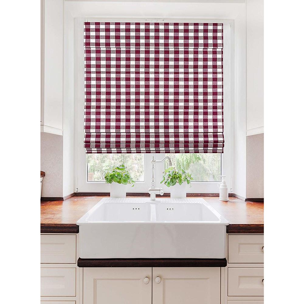 PowersellerUSA Blackout Cordless Retractable Check Plaid Gingham Taupe Window Roman Shades