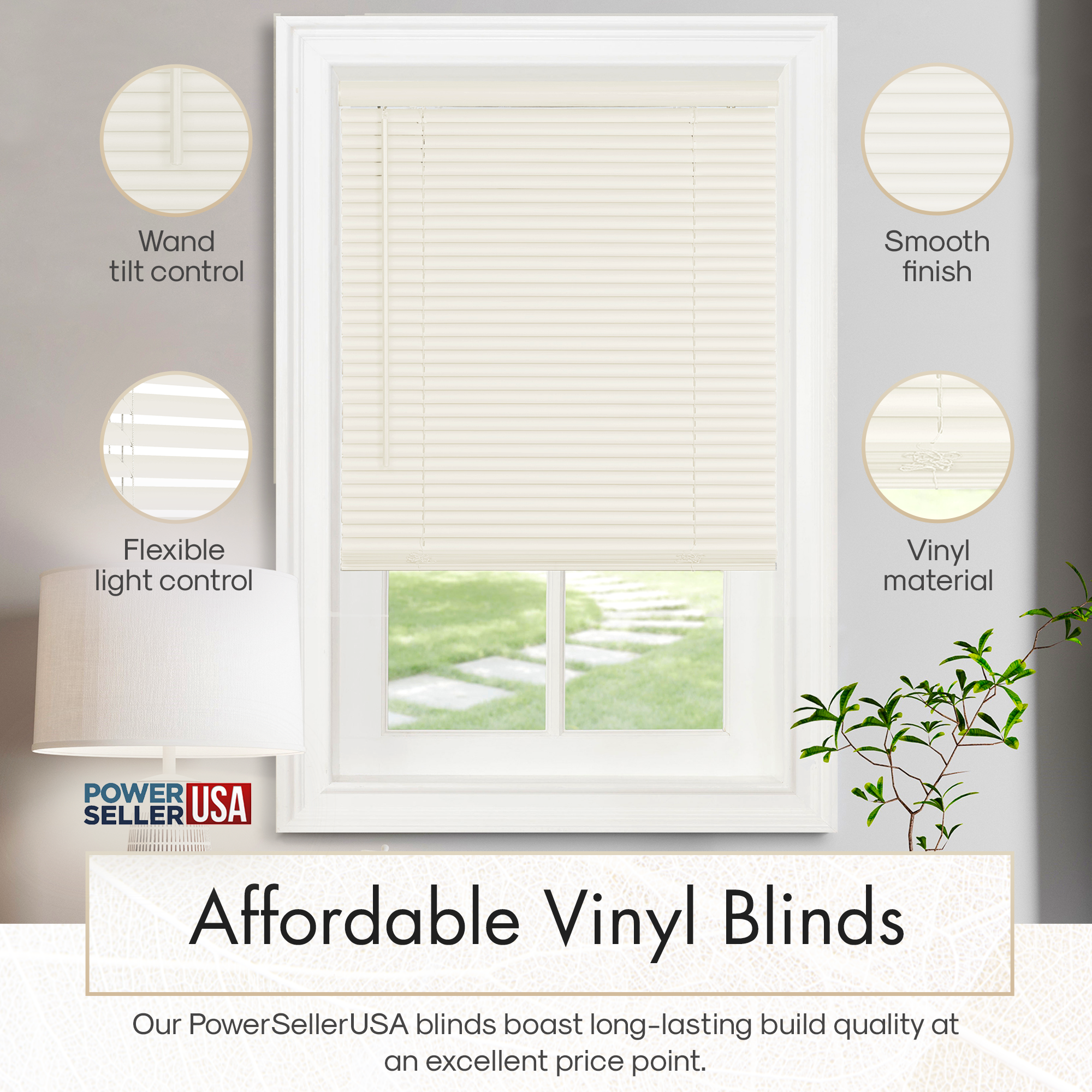 Designer Home Window Blinds Mini Blind 1" Slat Vinyl Venetian Blinds - Black White Beige Gray