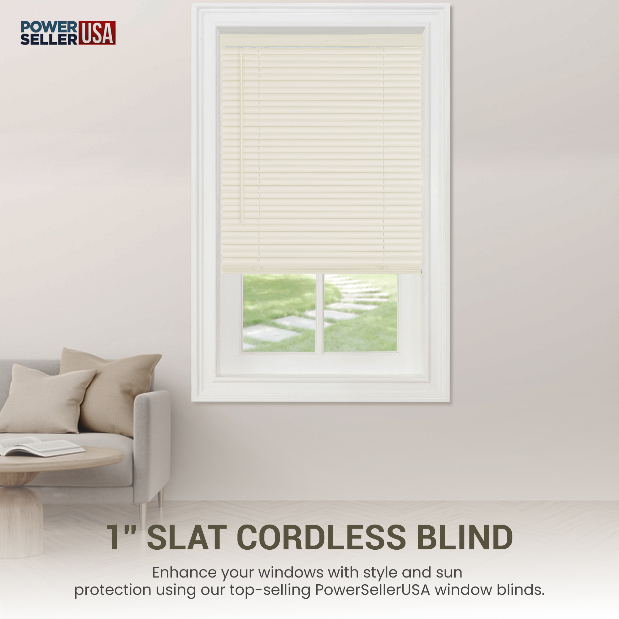 Achim PowerSellerUSA Cordless Window Blinds, Privacy & Light Filtering 1" Slats Vinyl Mini Blind, Anti-UV Window Treatment