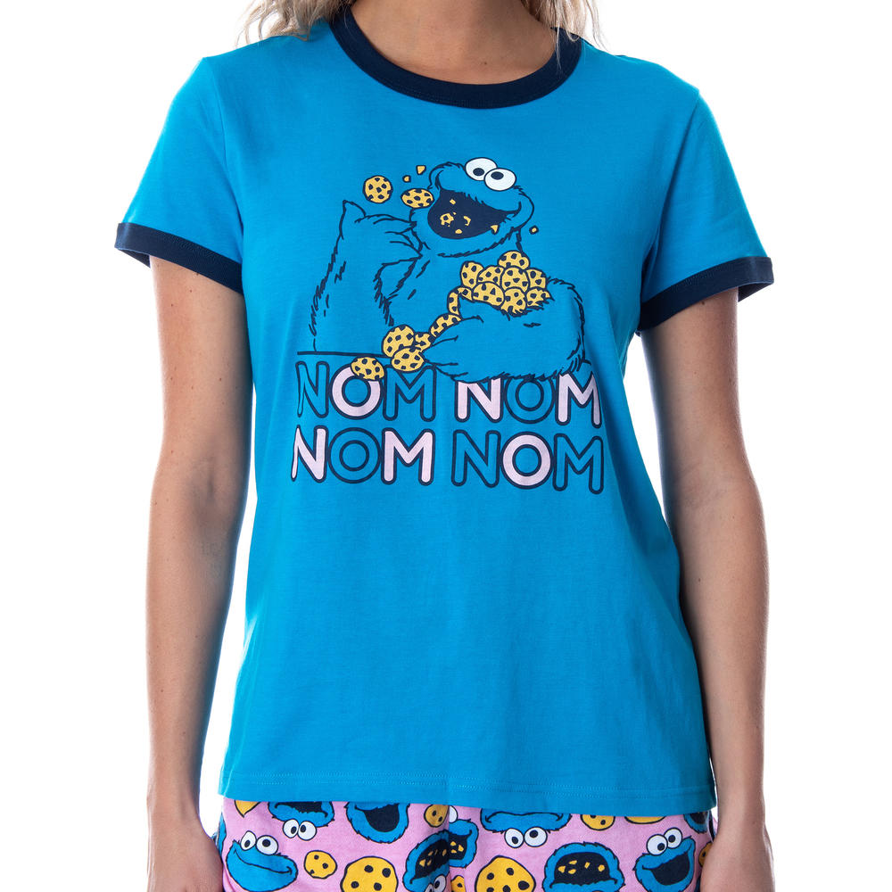 MJC International Group, LLC Sesame Street Women's Cookie Monster 3 Piece Matching Pajama Set - Boxer Shorts, Shirt, And Slipper Socks