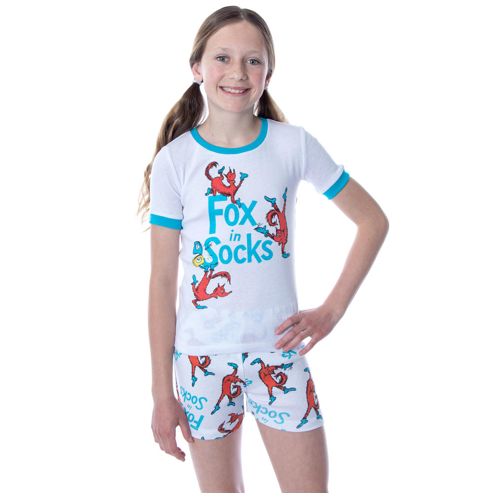 Seven Times Six Dr. Seuss Unisex Kids Fox In Socks Shirt Shorts and Pants 3 Piece Pajama Set For Boys or Girls