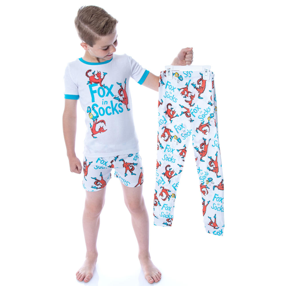 Seven Times Six Dr. Seuss Unisex Kids Fox In Socks Shirt Shorts and Pants 3 Piece Pajama Set For Boys or Girls