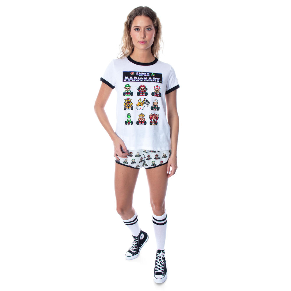 MJC Super Mario Kart Women's Video Game 3 Piece Matching Pajama Set - Boxer Shorts, Shirt, And Anti-Slip Socks