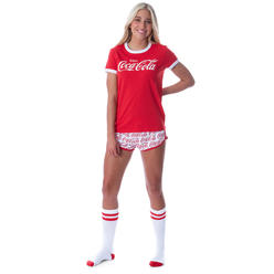 MJC International Coca-Cola Coke Women's 3 Piece Matching Pajama Set - Boxer Shorts, Shirt, And Slipper Socks