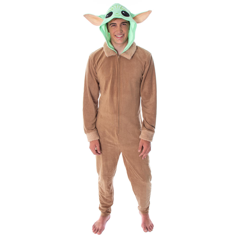 Bioworld Star Wars Adult Unisex Baby Yoda The Child Costume One-Piece Union Suit Pajama Onesie For Men And Women