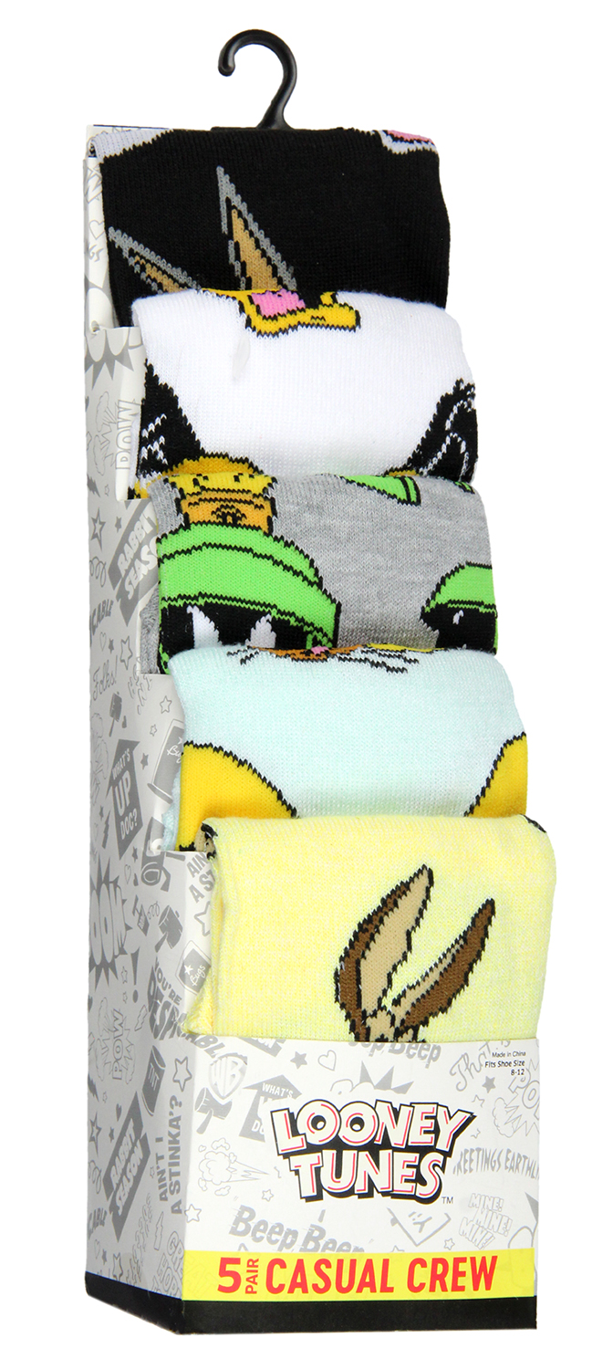 Bioworld WB Looney Tunes Socks Allover Character Faces 5 Pair Adult Crew Socks