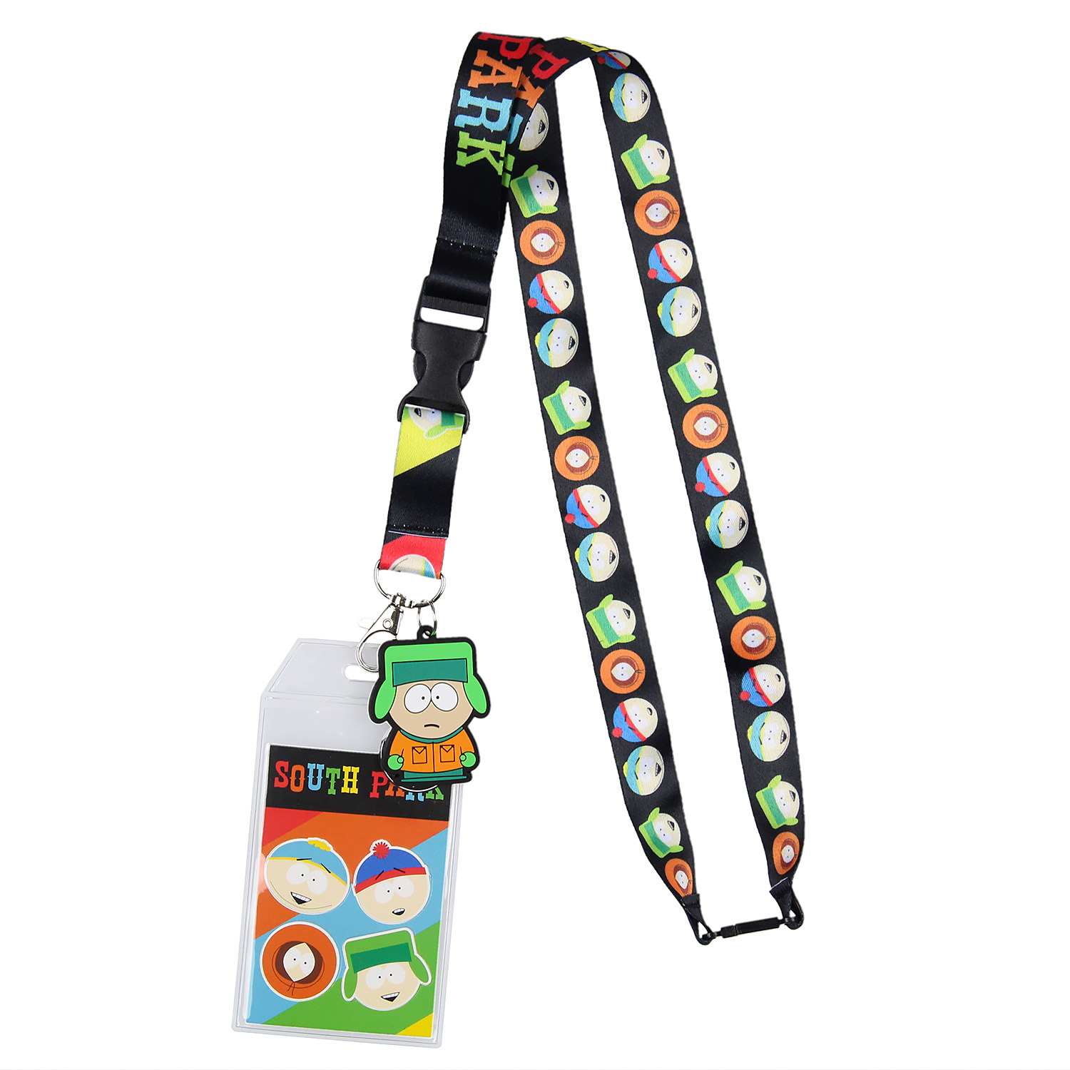 Bioworld South Park ID Badge Holder Lanyard w/ 2" Kyle Rubber Pendant And Collectible Stickers