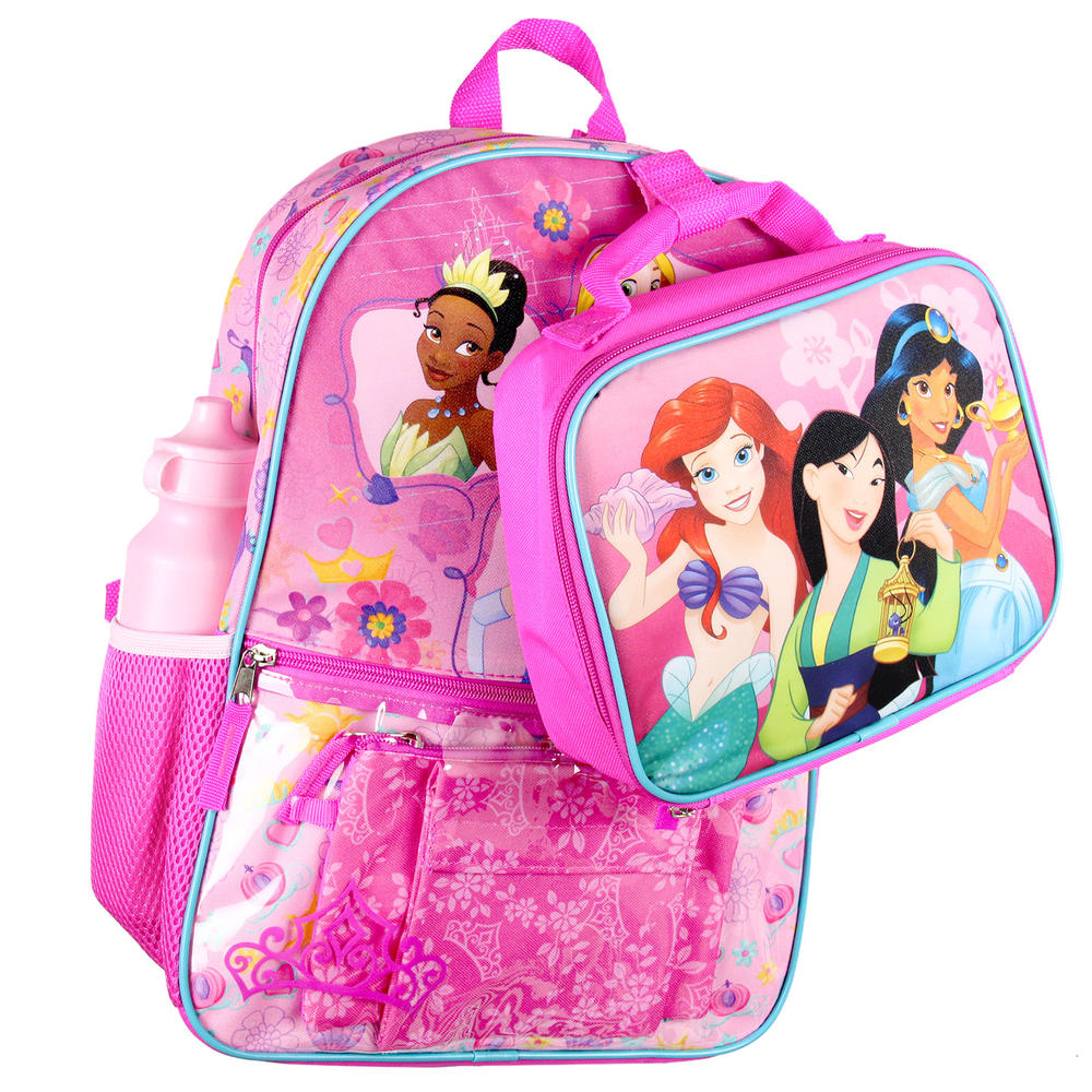 Bioworld Disney Princess 16” Backpack for Girls 5 Piece School Lunch Box Set