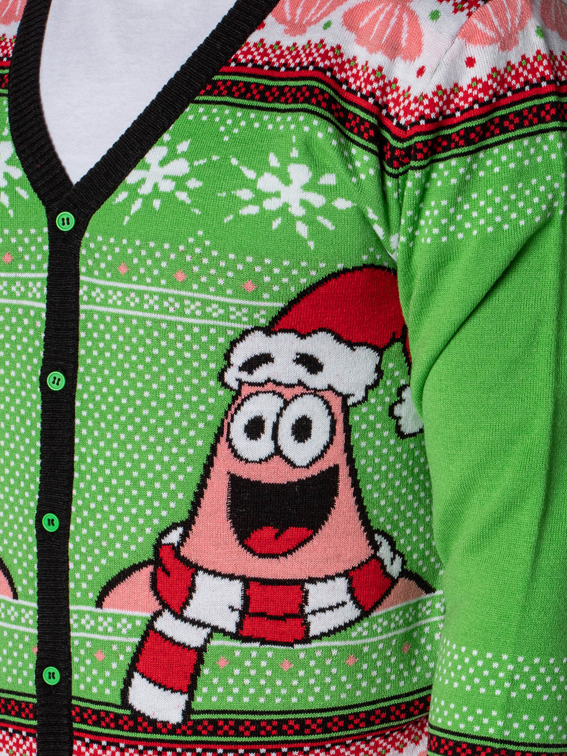 Bioworld SpongeBob SquarePants Men's Santa Patrick Star Ugly Sweater Button-Up Knit Cardigan