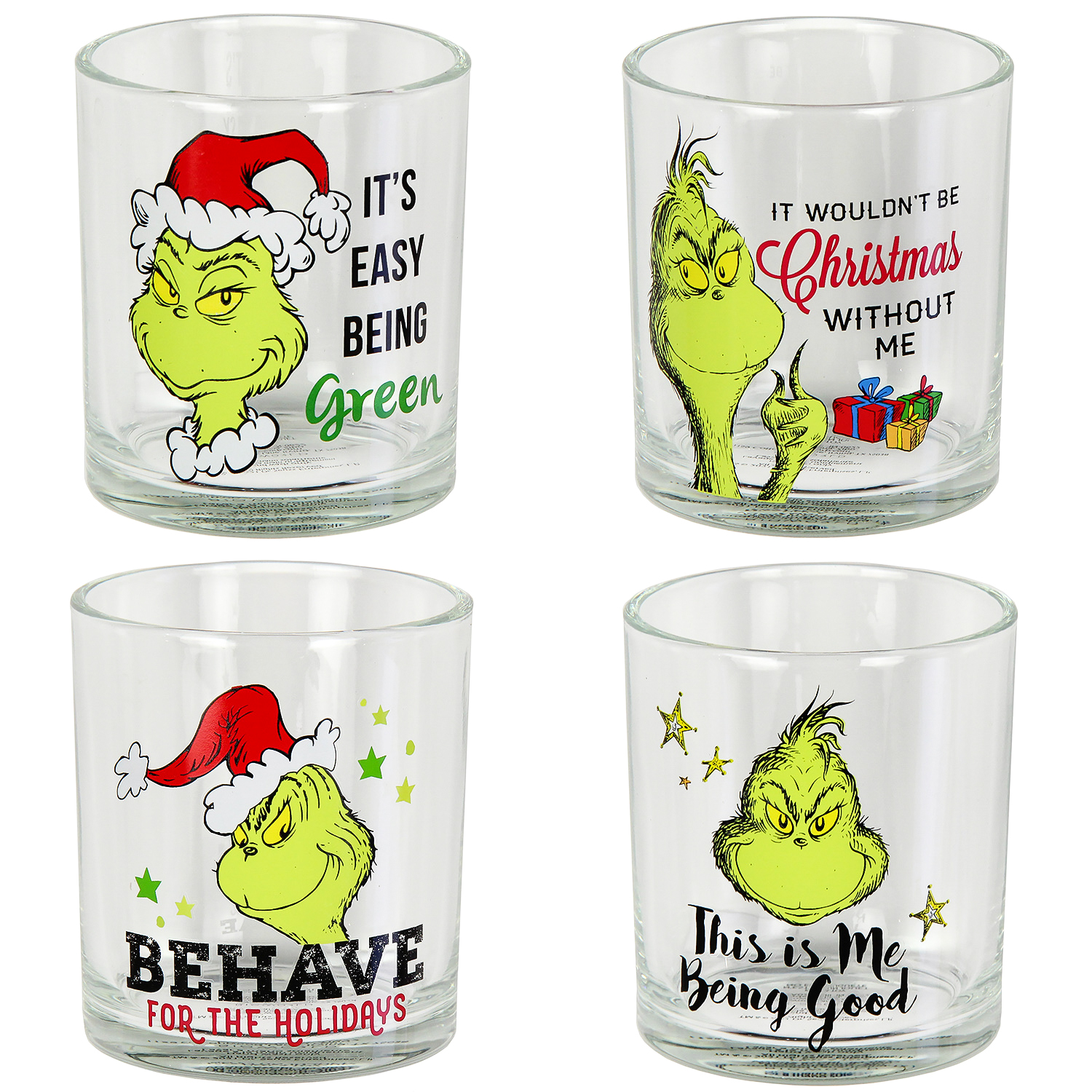 Bioworld Dr. Seuss The Grinch Drinking Glasses Set Of 4 10 Oz. (295 ml.)