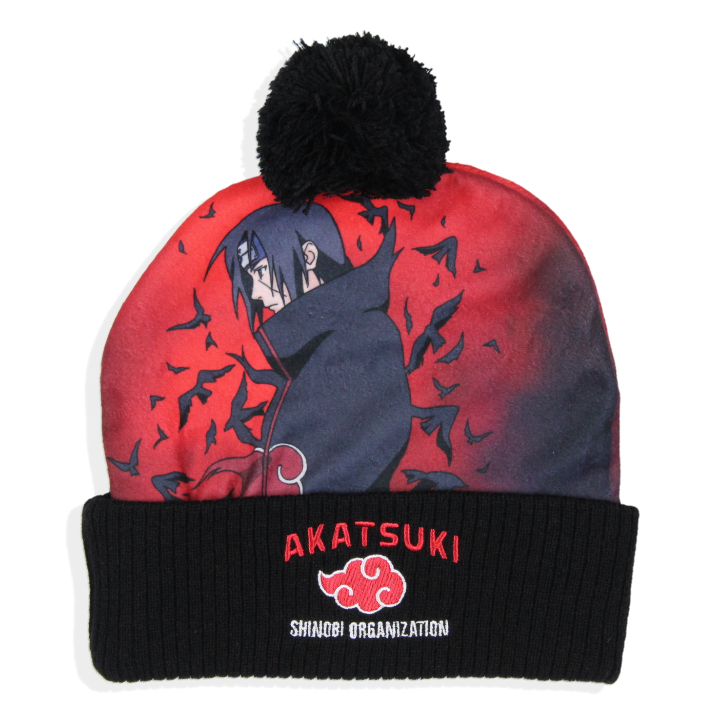 Bioworld Naruto Shippuden Itachi Akatsuki Shinobi Organization Cuffed Pom Beanie Hat
