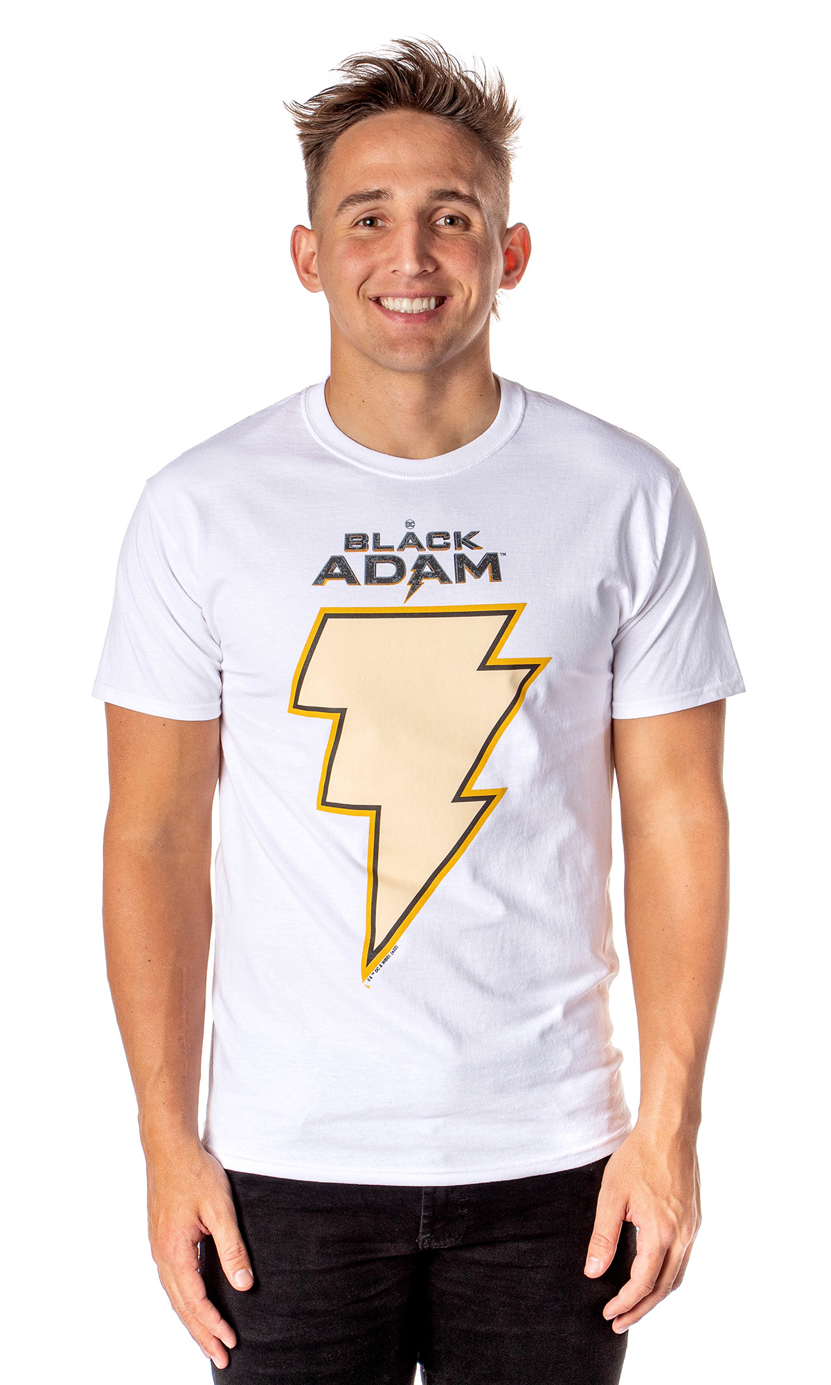 Mad Engine DC Comics Black Adam Mens' Yellow Lightning Bolt Marvel Nemesis T-Shirt