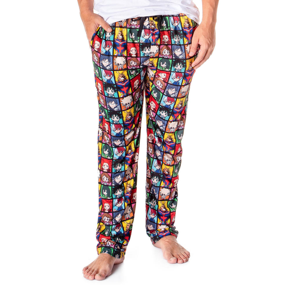 Bioworld My Hero Academia Men's All Might And Students Allover Character Grid Loungewear Pajama Pants
