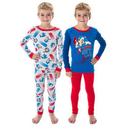 Seven Times Six Sonic The Hedgehog Boys' Ready Set Go! Long Sleeve Shirt And Pants 4 Piece Video Game Sleepwear Pajama Set