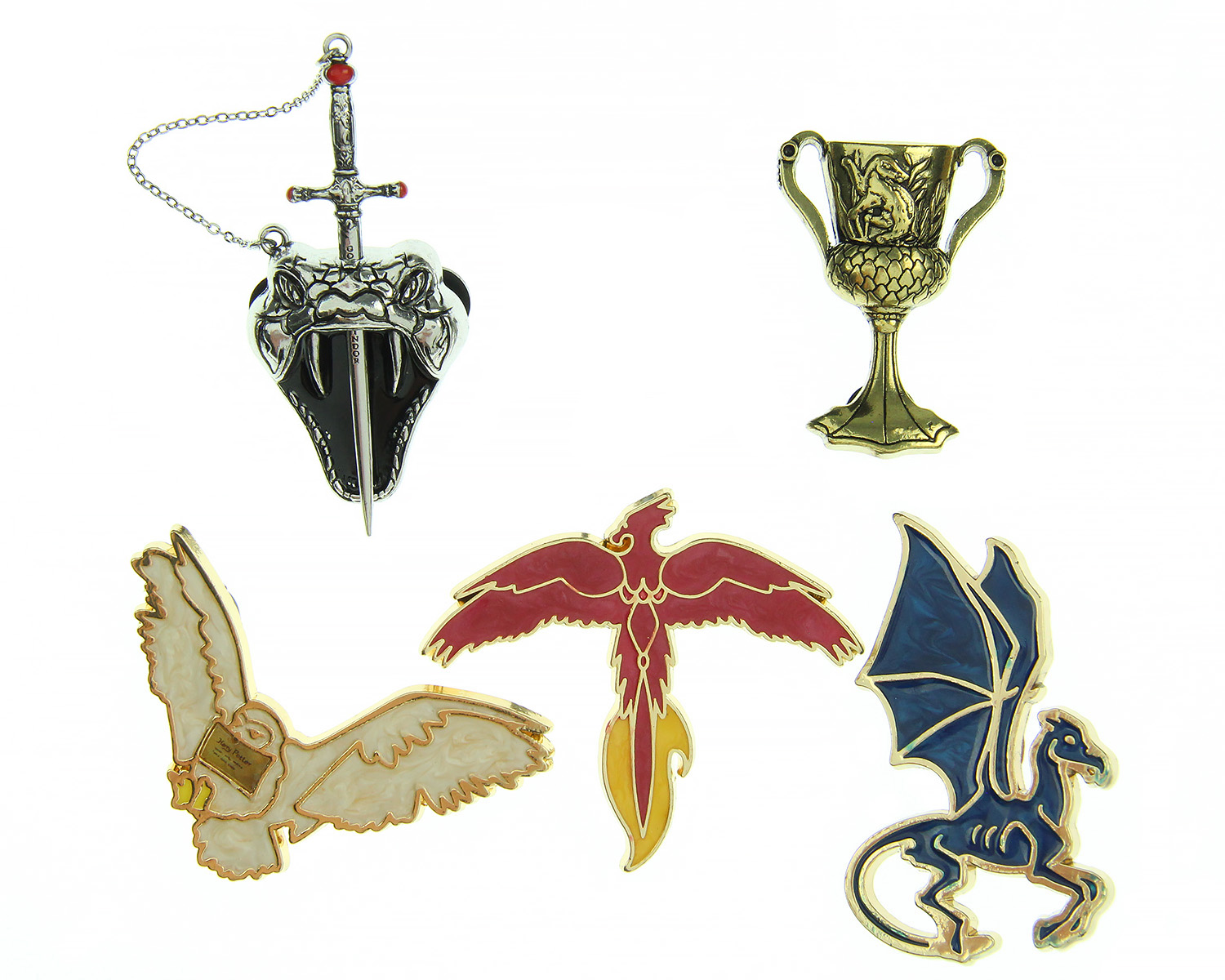 Seven Times Six Harry Potter Nagini Sword Hufflepuff Cup Phoenix Thestral Hedwig 5 Piece Pin Set