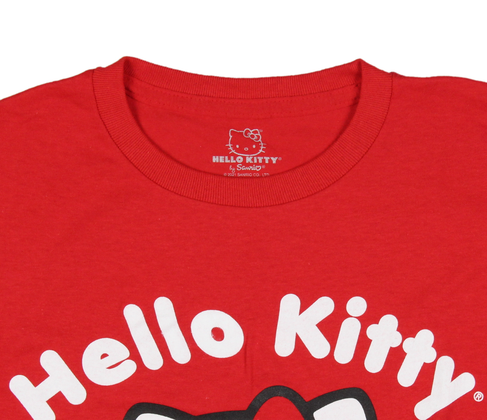 Bioworld Hello Kitty Women's Friendship And Joy Kitty White Raw Edge Crop T-Shirt