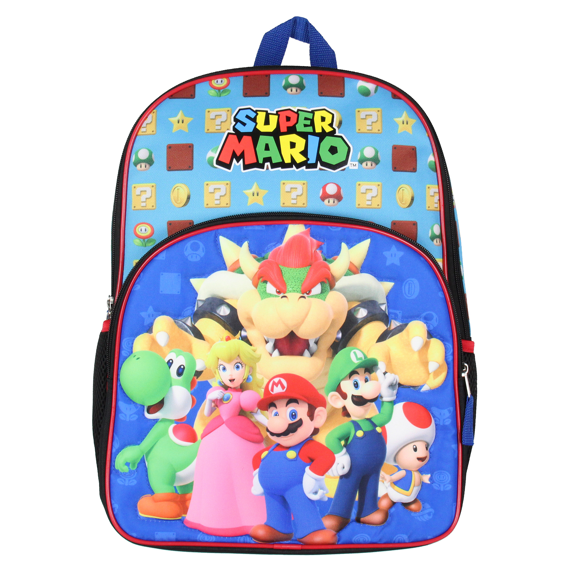 Nintendo Super Mario Backpack Bowser Luigi Princess Peach Yoshi 16" Kids Bag School Travel Backpack With Quilted Front Design