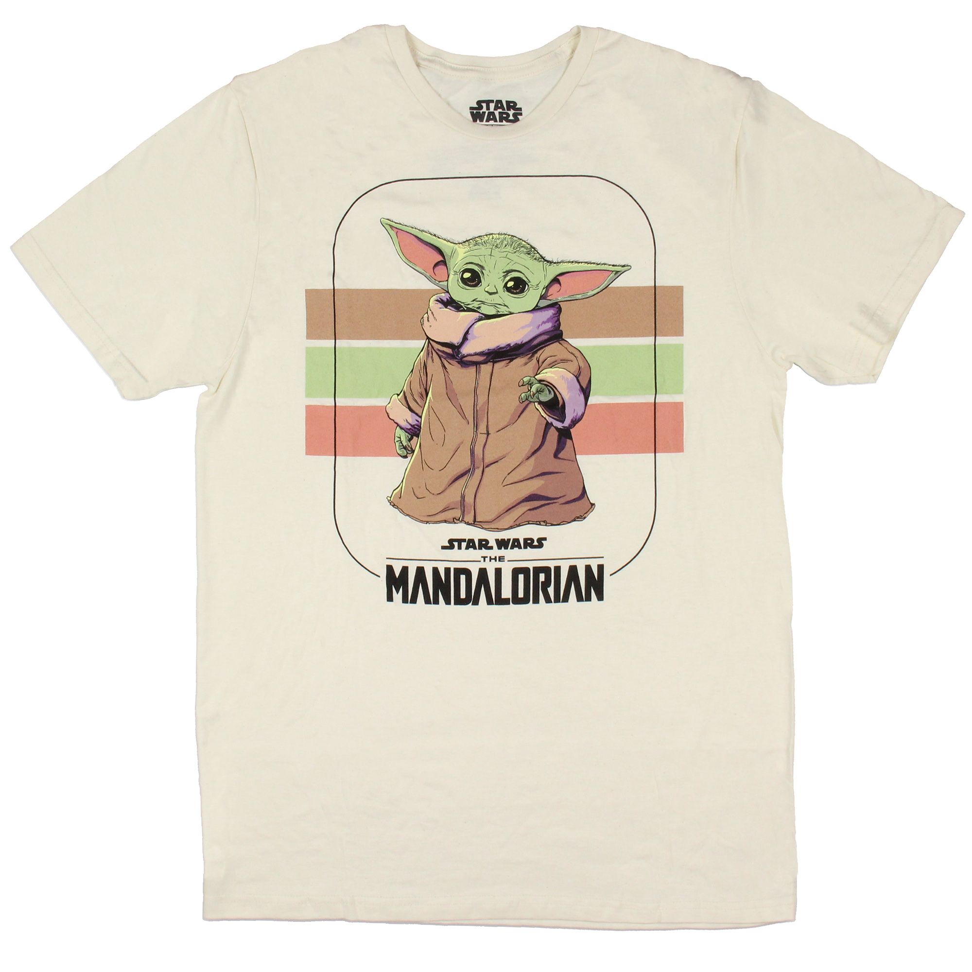 Star Wars T-Shirt Uomo Beige Con Grogu The Mandalorian | Maglietta Ufficiale A Maniche Corte | Stampa Fantascienza