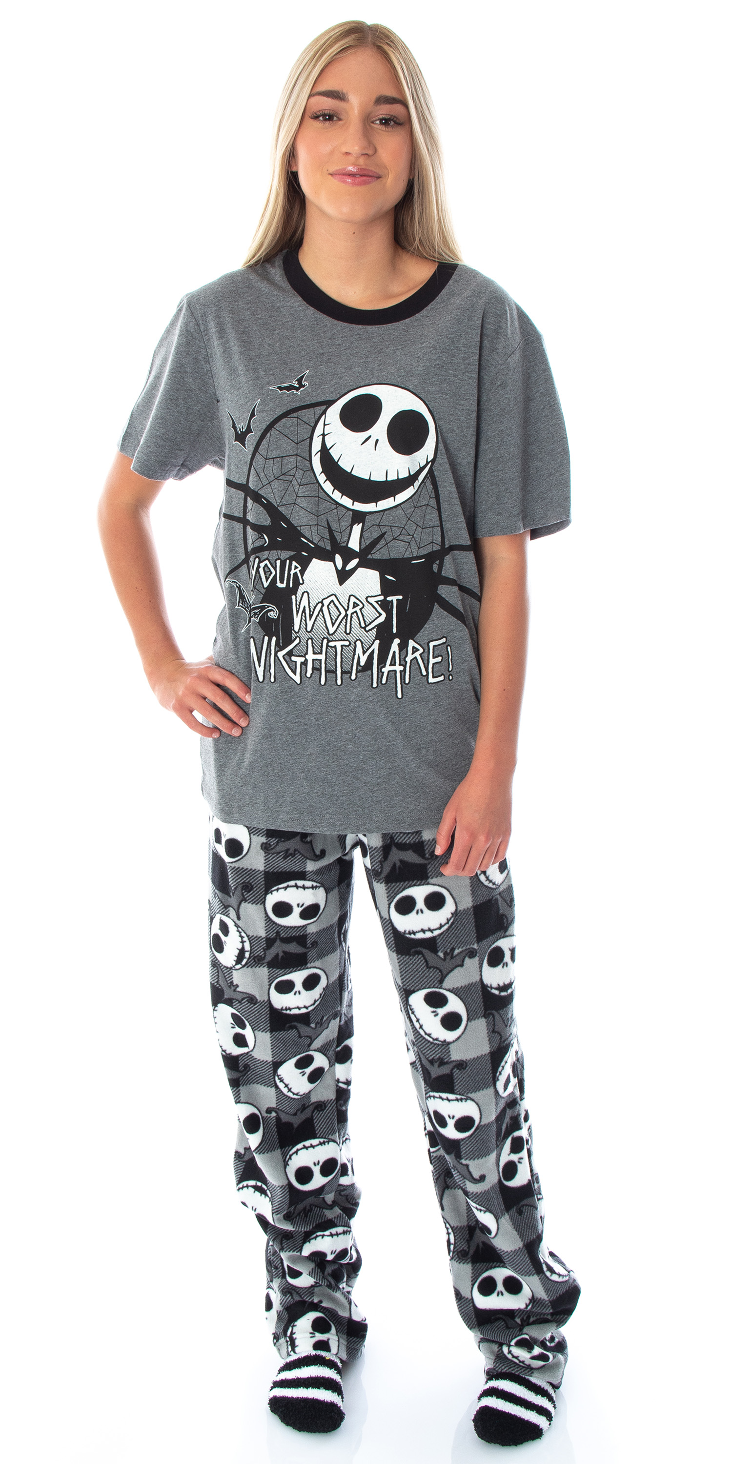 Seven Times Six Nightmare Before Christmas Jack Skellington 3 Piece Gift Set Pajama Pants, Shirt, and Cozy Socks