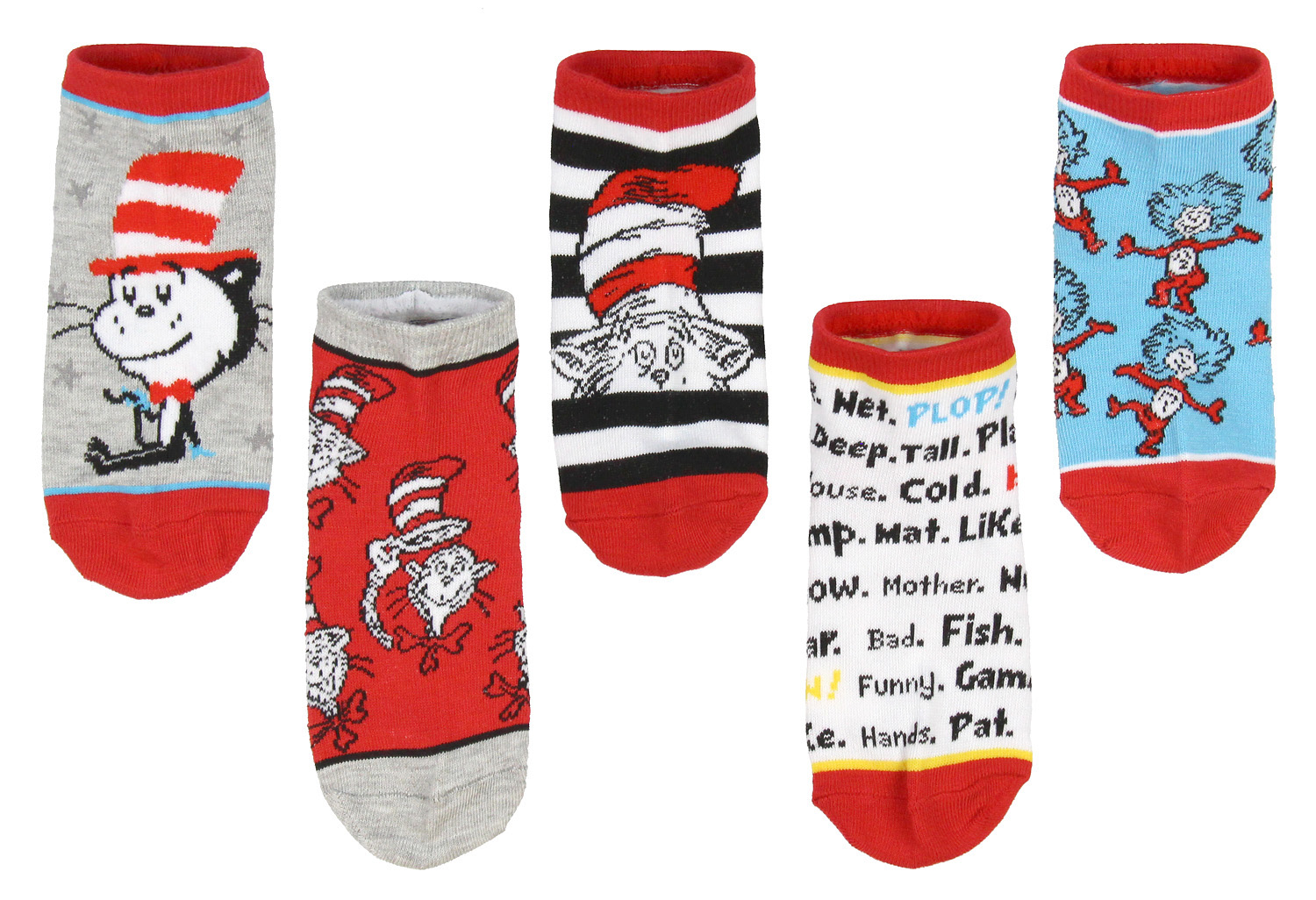 Dr. Suess Dr. Seuss Socks Kids Cat In The Hat Thing 1 Thing 2 Ankle No Show Socks - 5 Pack For Boys Or Girls