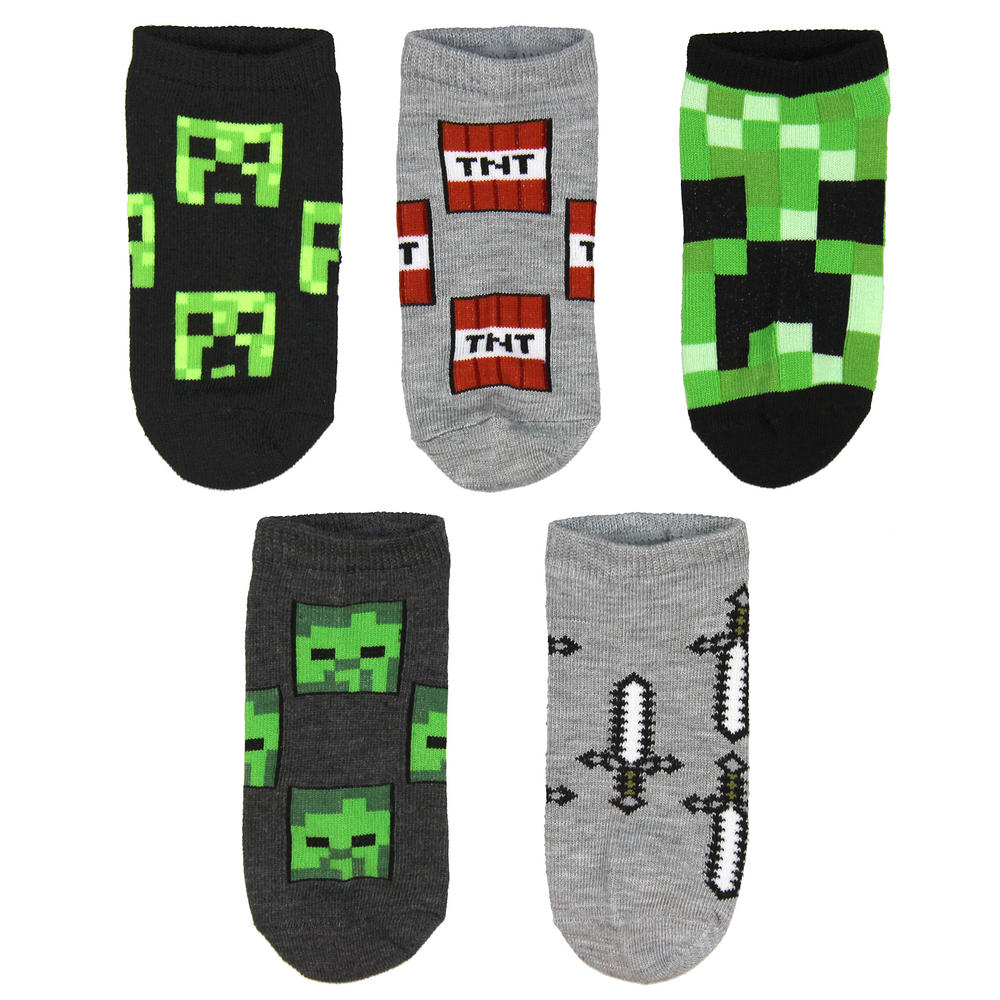 Minecraft Kids Classic Heros And Monsters 5PK No Show Socks