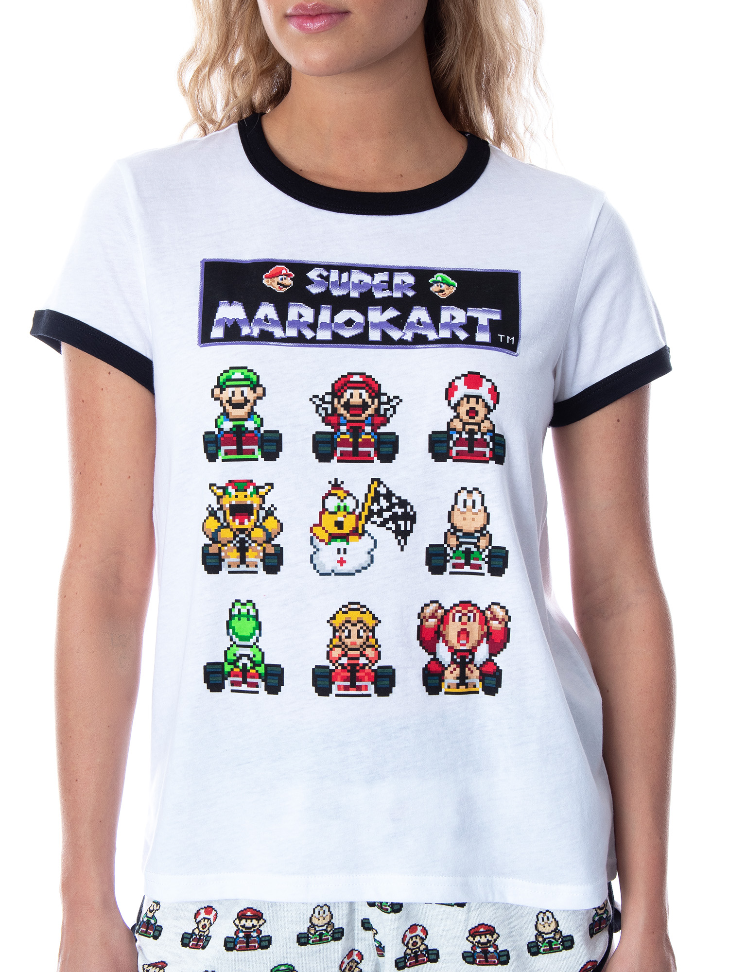 MJC Super Mario Kart Women's Video Game 3 Piece Matching Pajama Set - Boxer Shorts, Shirt, And Anti-Slip Socks