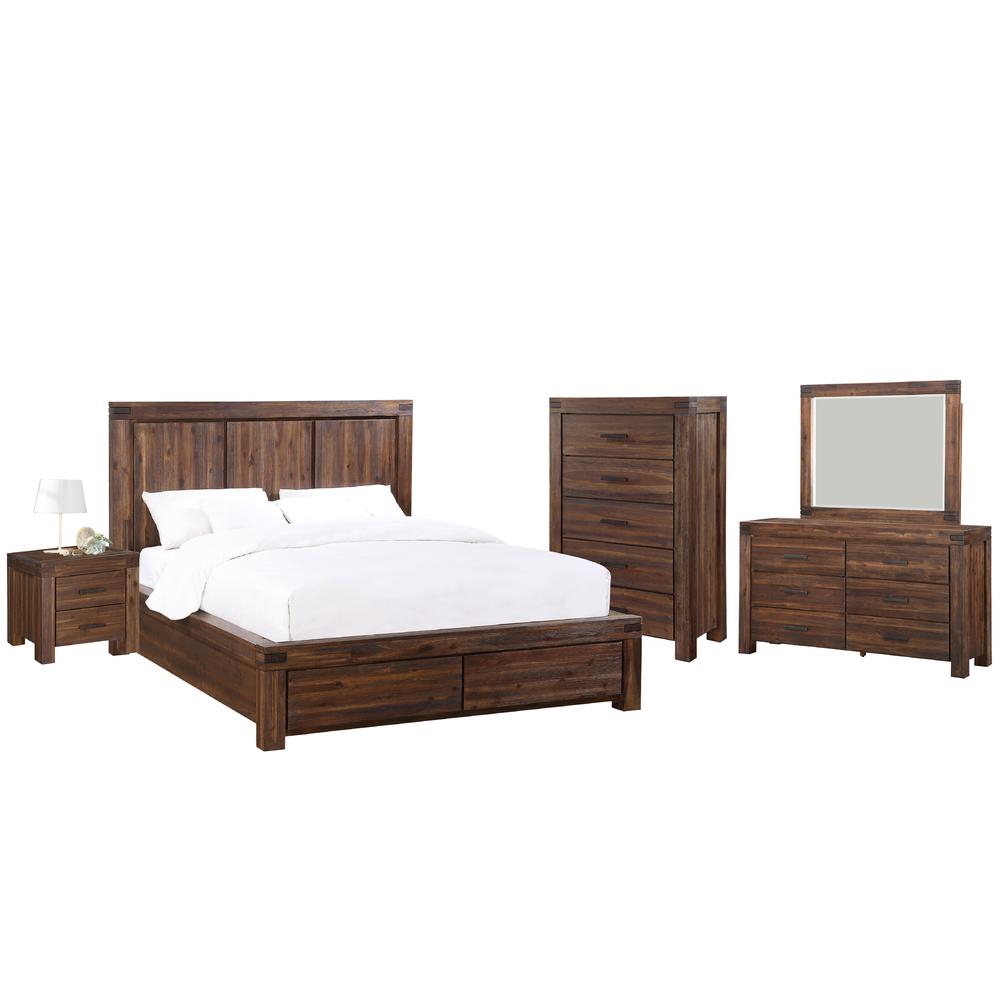Modus Furniture Modus Meadow 5PC E King Platform Bedroom Set w Chest in Brick Brown