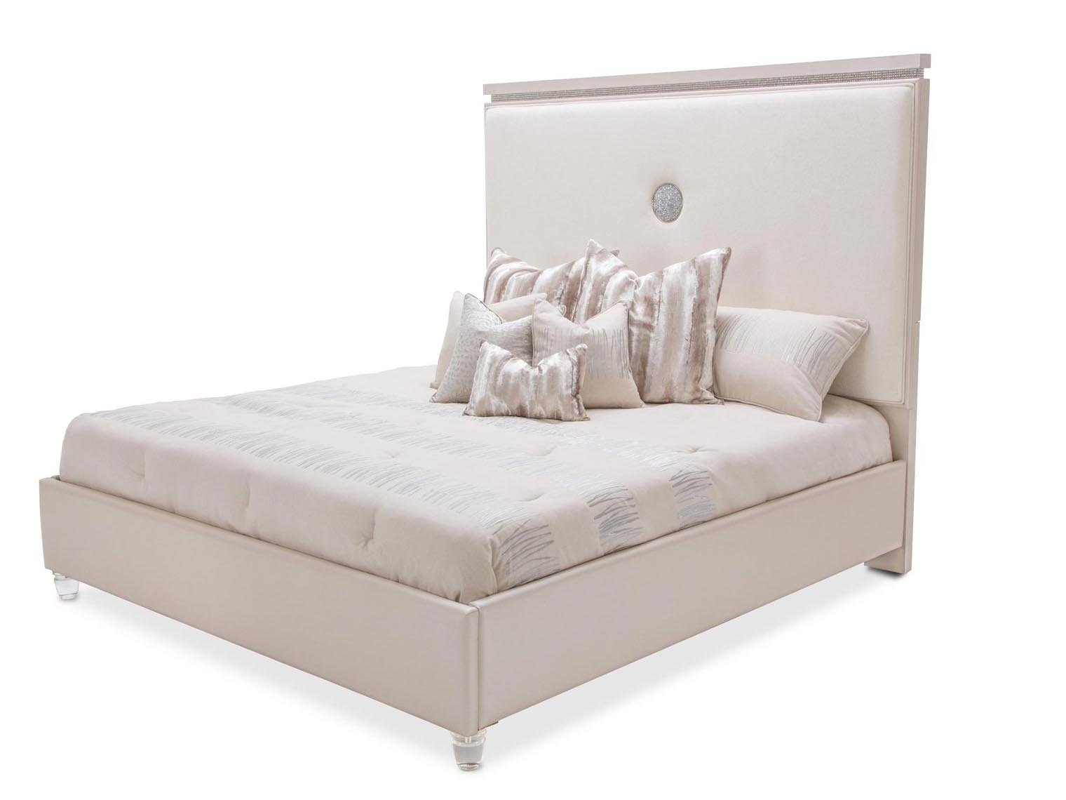 Aico Amini Glimmering Heights 5 PC Cal King Upholstered Bedroom Set with Chest in Ivory
