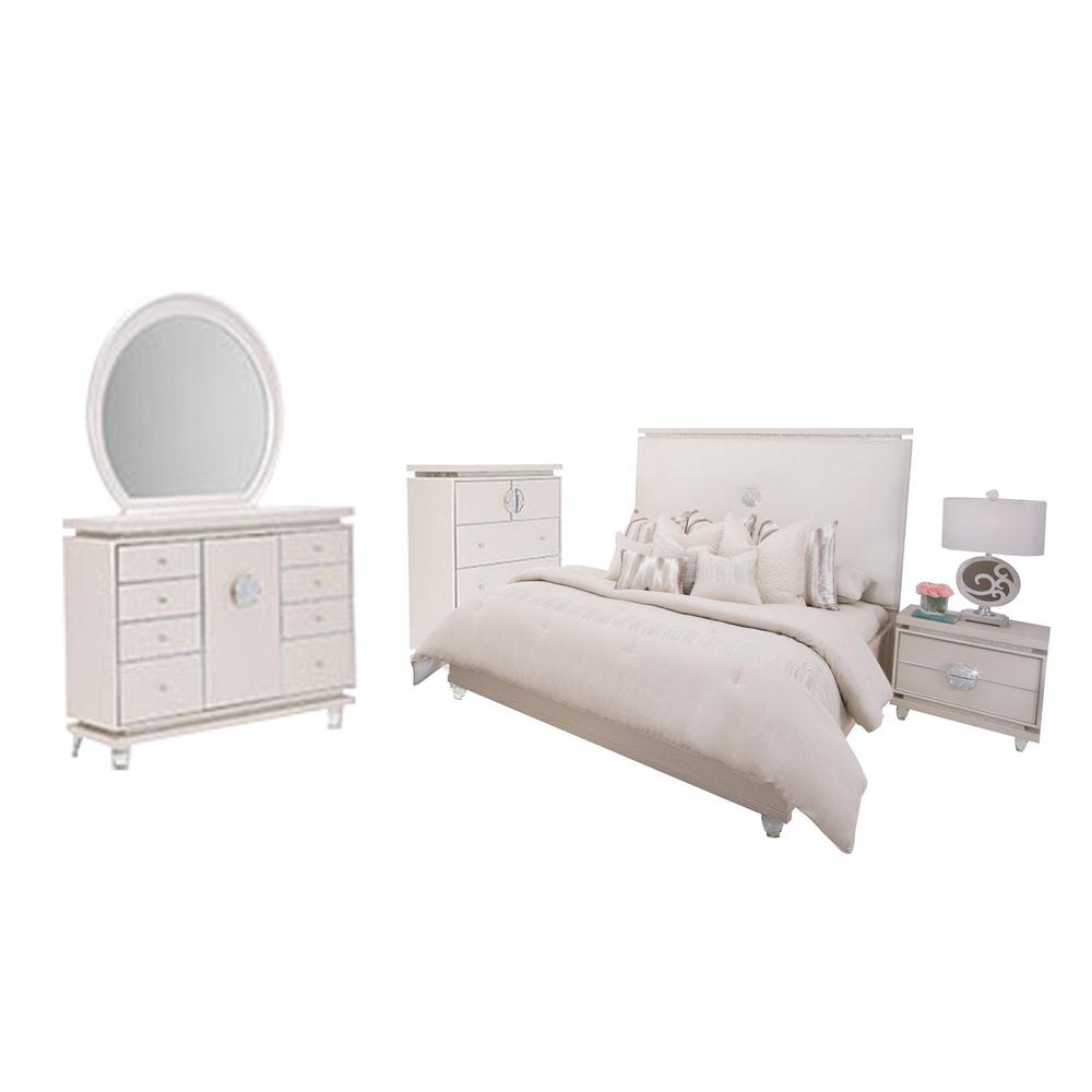 Aico Amini Glimmering Heights 5 PC Cal King Upholstered Bedroom Set with Chest in Ivory