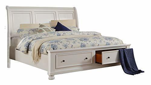 HEFX Liverpool Cottage E King Sleigh Platform Bed with Footboard Storage in White