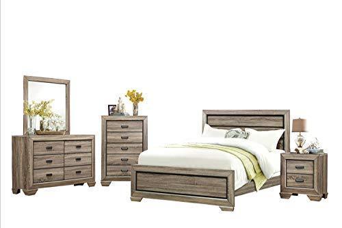 HEFX Barra Rustic 5PC Bedroom Set Queen Bed, Dresser, Mirror, Nightstand, Chest in Na