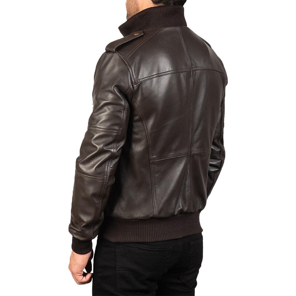 Scin Shadow Brown Bomber Leather Jacket by SCIN