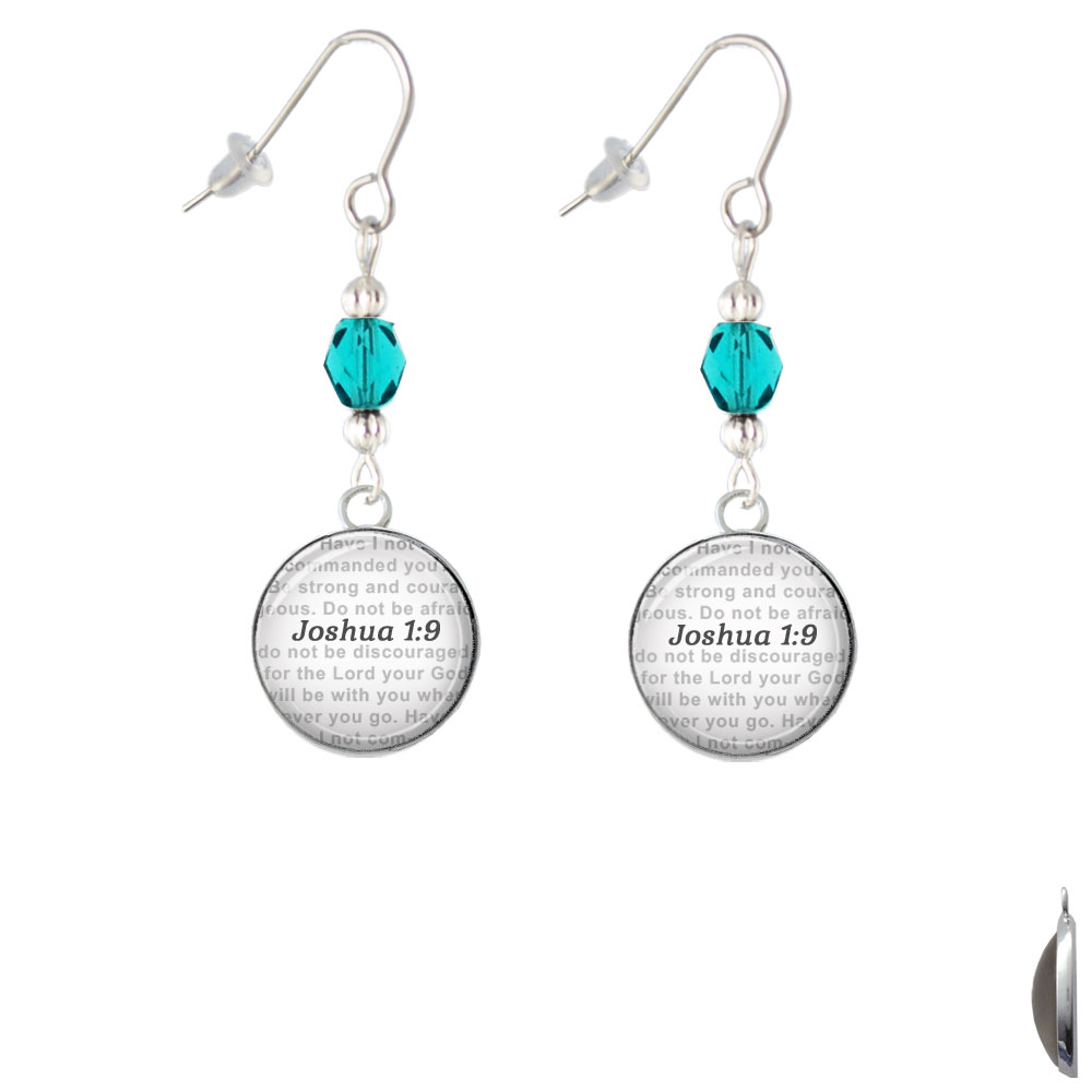 Delight Jewelry Domed Joshua 1:9 Teal Bead French Earrings