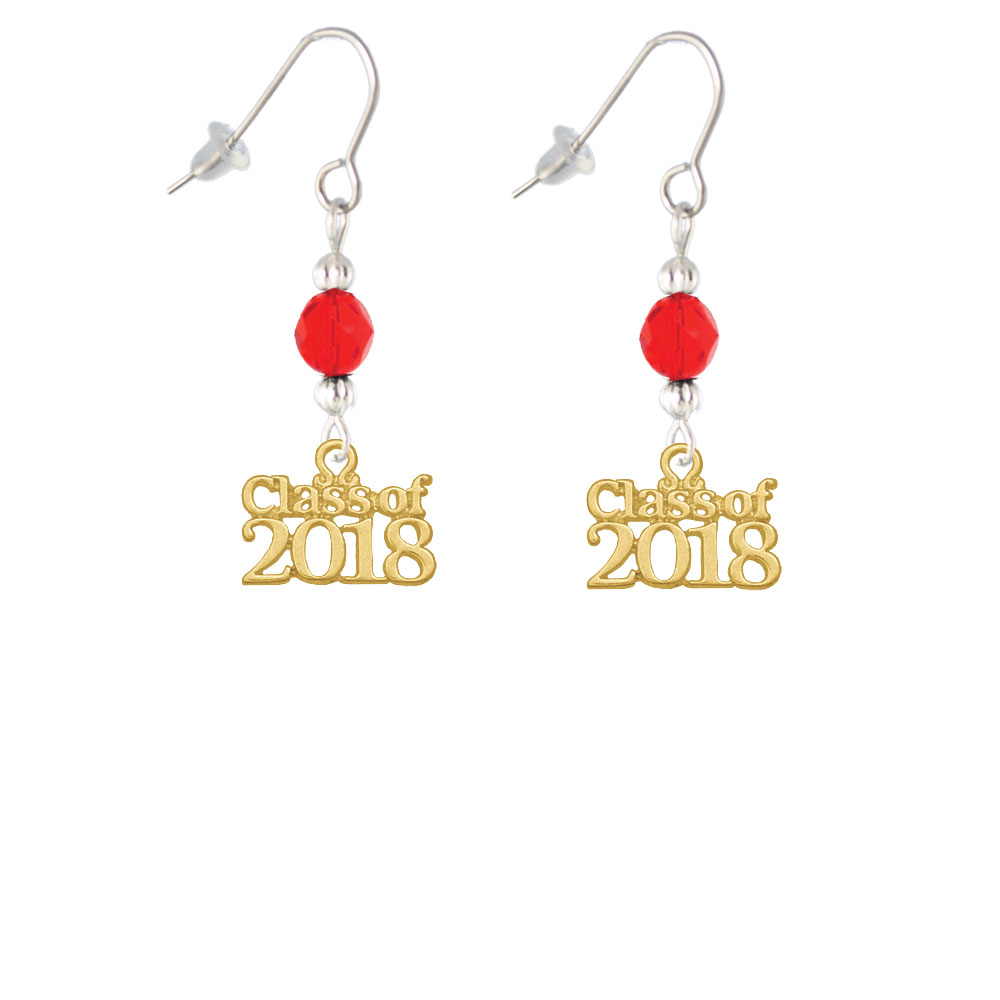 Delight Jewelry Gold Tone Class of 2018 Red Bead French Earrings