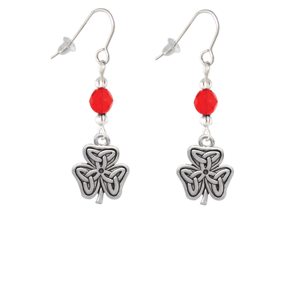 Delight Jewelry Shamrock with Celtic Knot Red Bead French Earrings