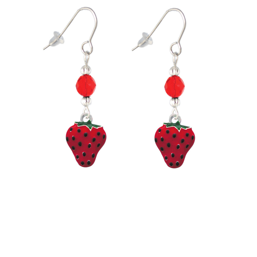 Delight Jewelry Large Enamel Strawberry Red Bead French Earrings