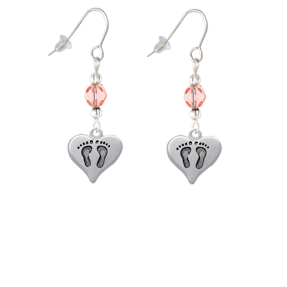 Delight Jewelry Heart with Baby Feet Pink Bead French Earrings
