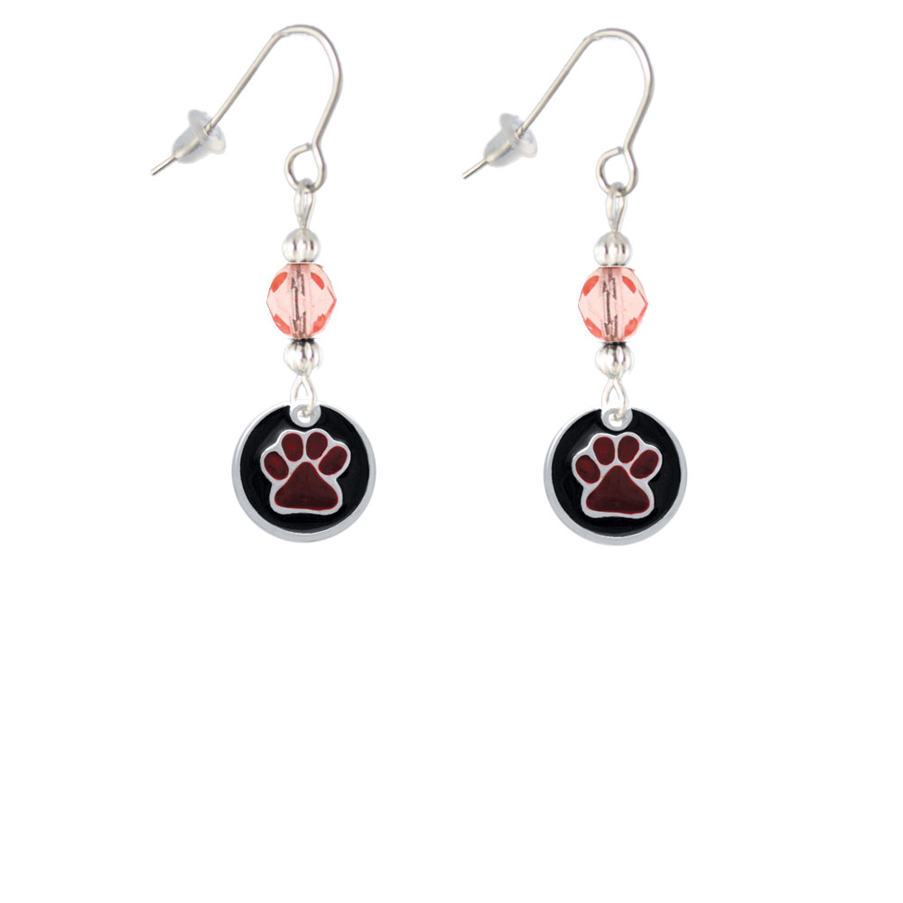 Delight Jewelry Maroon Paw on Black Disc Pink Bead French Earrings