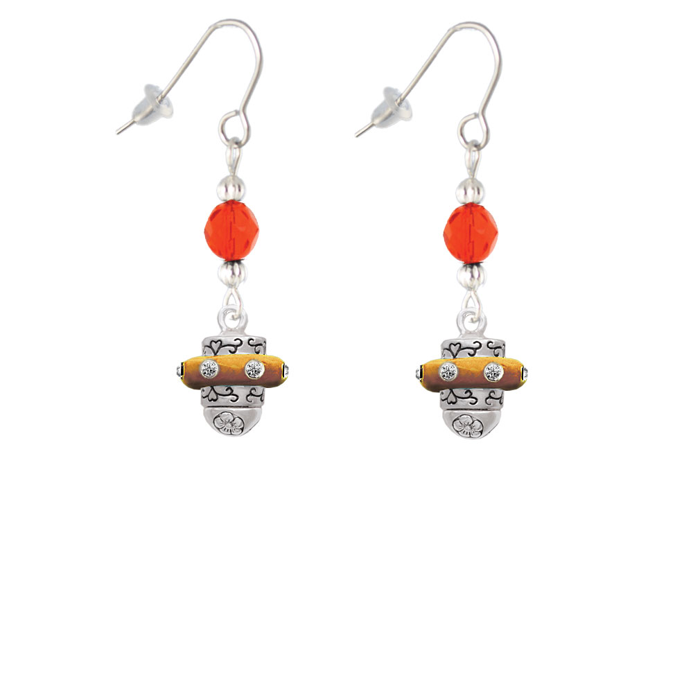Delight Jewelry Crystal Brown Spinner Orange Bead French Earrings