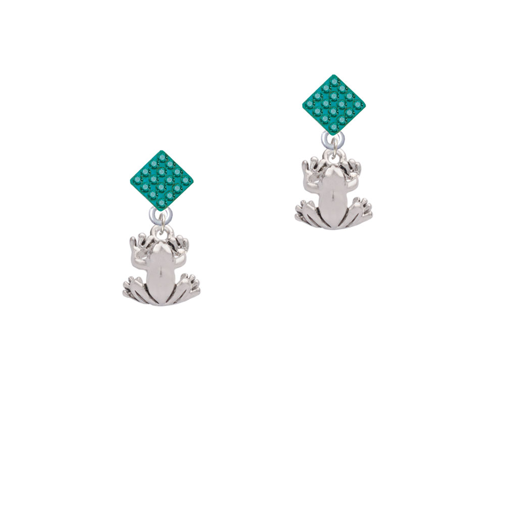 Delight Jewelry Small Frog Teal Crystal Diamond-Shape Earrings