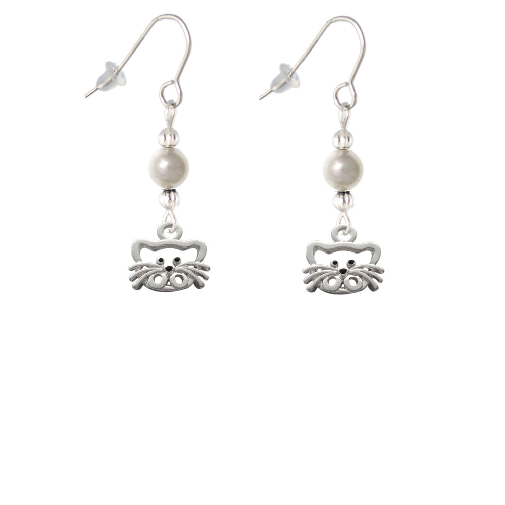 Delight Jewelry Open Cat Face Imitation Pearl Bead French Earrings