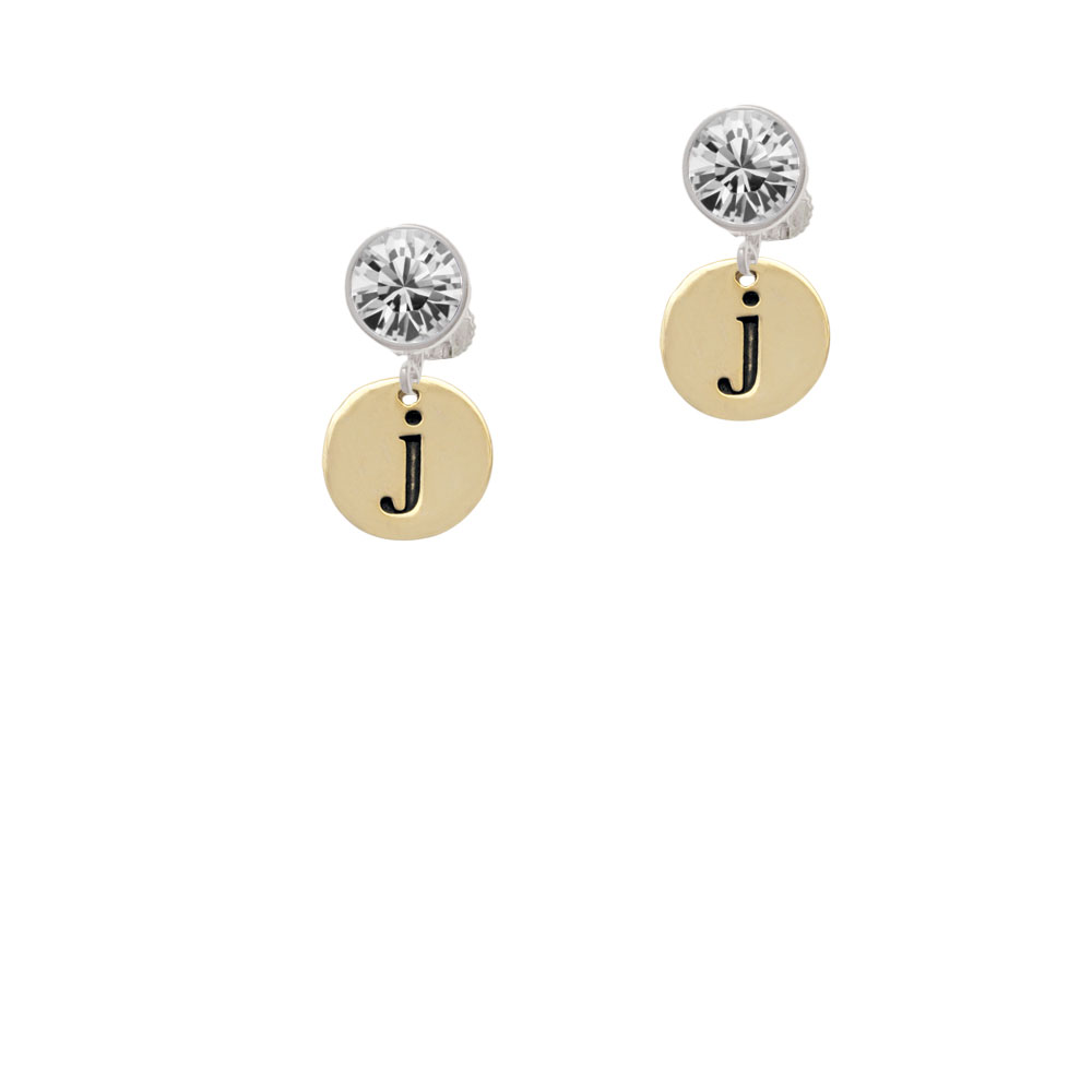Delight Jewelry Gold Tone Disc 1/2'' Initial - j - Clear Crystal Clip On Earrings