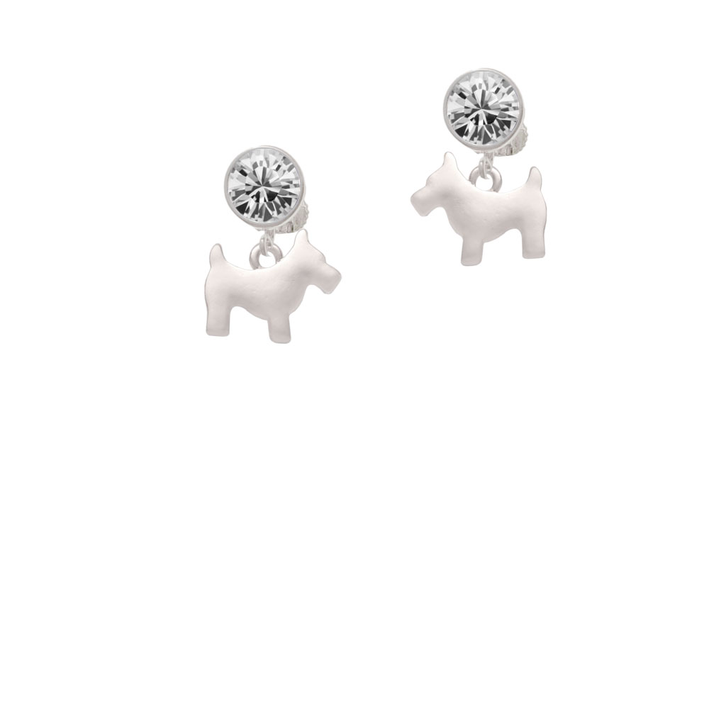 Delight Jewelry Flat Scottie Dog Clear Crystal Clip On Earrings