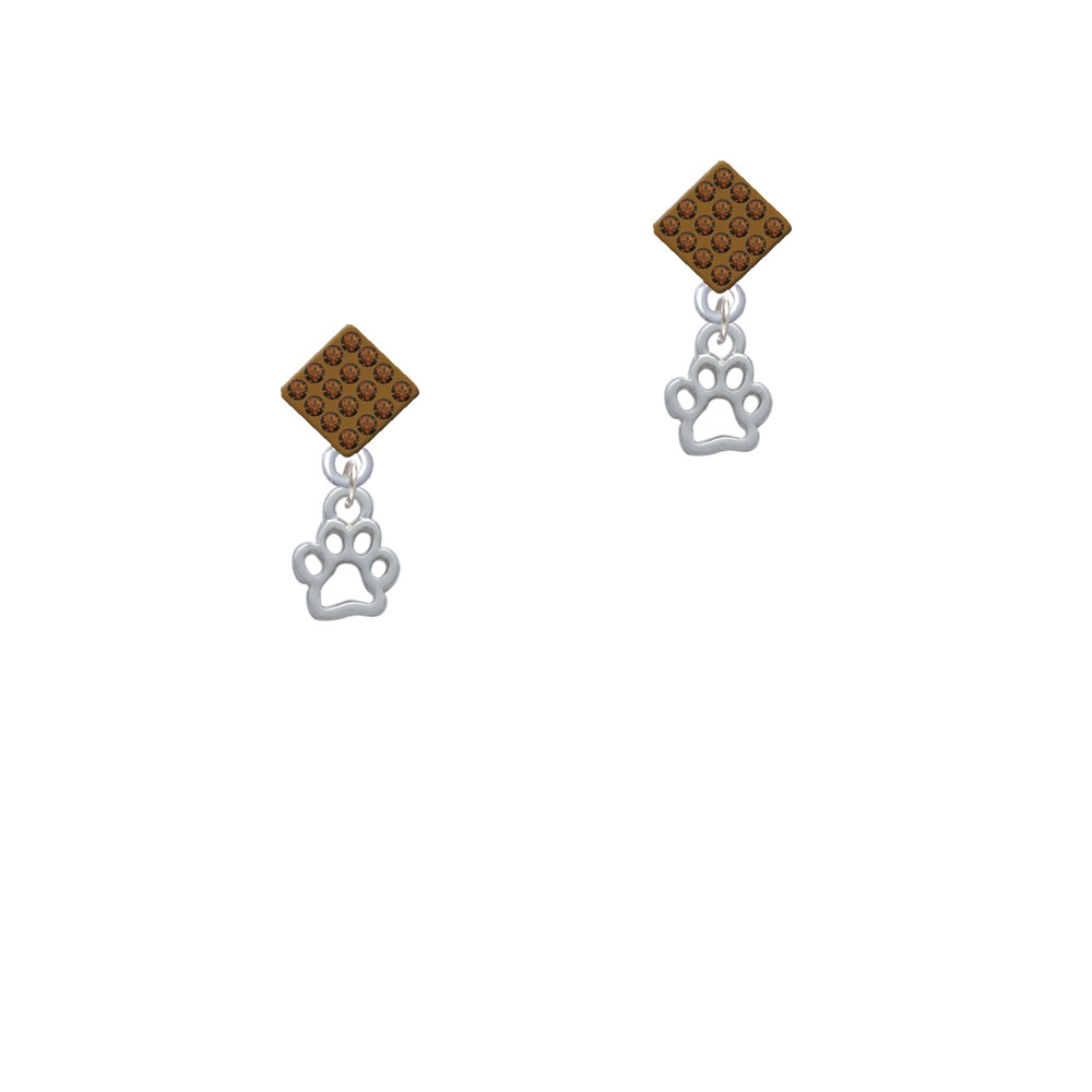 Delight Jewelry Mini Open Paw Brown Crystal Diamond-Shape Earrings