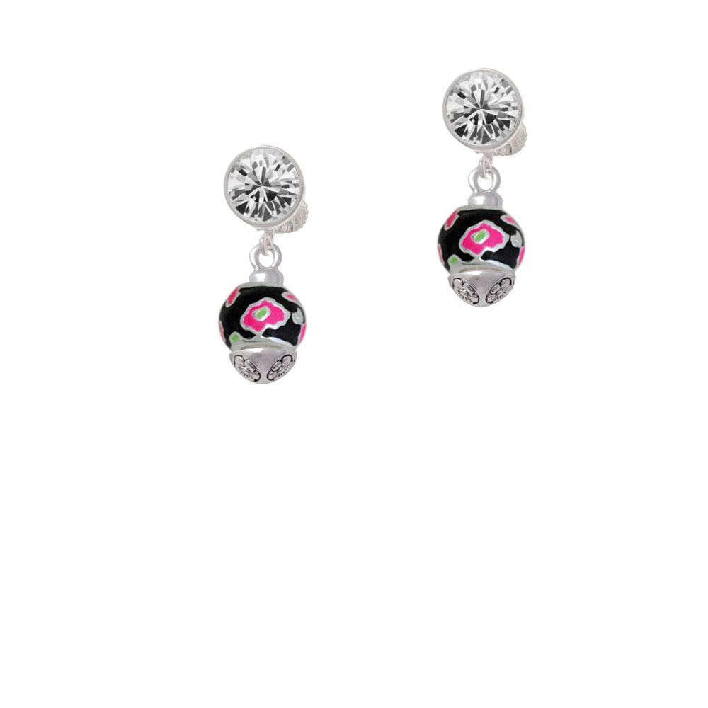 Delight Jewelry Wide Hot Pink Cheetah Print Band Spinner Clear Crystal Clip On Earrings