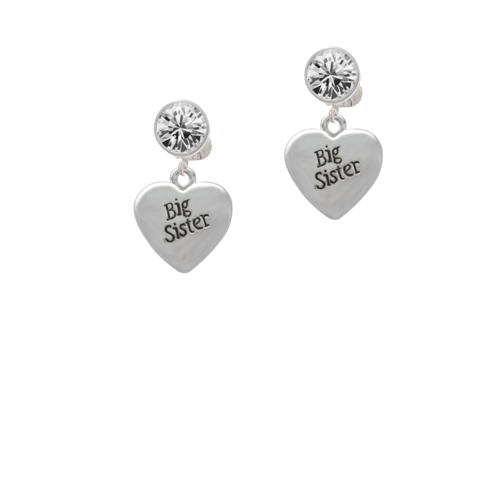 Delight Jewelry Big Sister Heart Clear Crystal Clip On Earrings