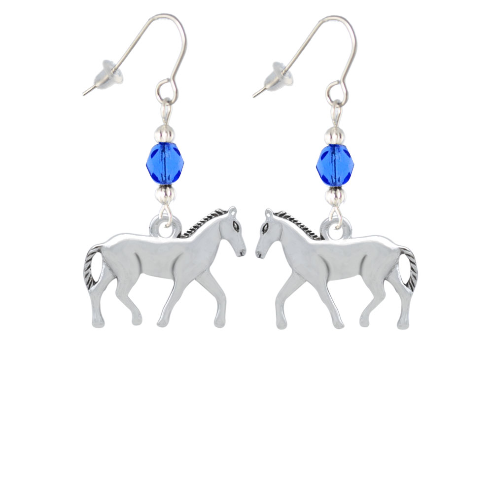 Delight Jewelry Walking Horse Blue Bead French Earrings