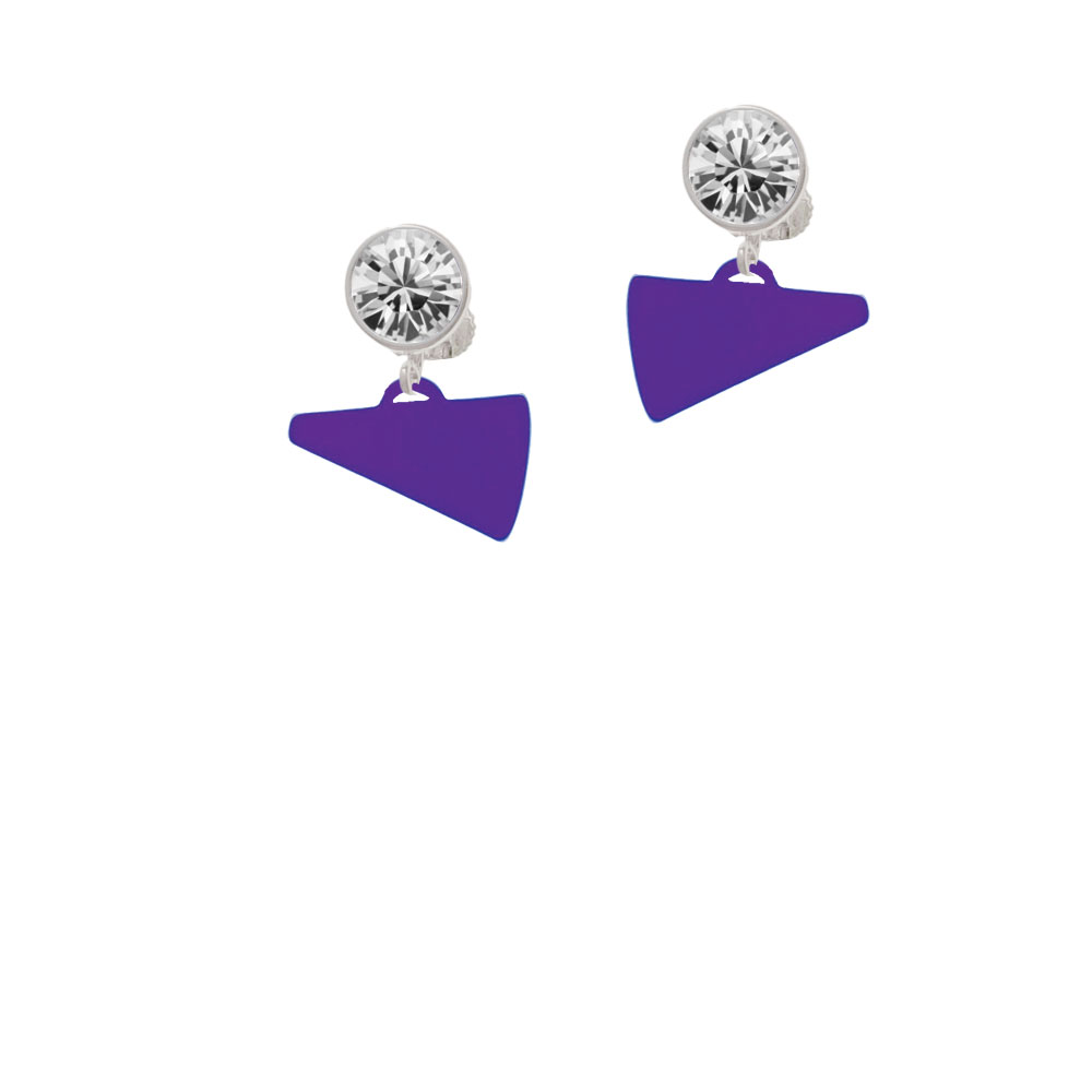 Delight Jewelry Acrylic 3/4" Purple Megaphone Clear Crystal Clip On Earrings